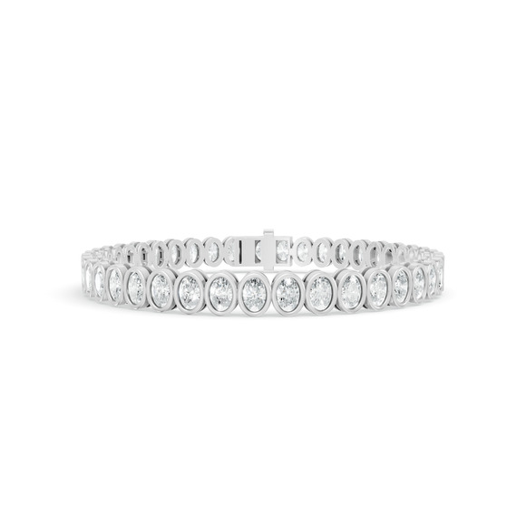 7.04 ctw Diamond Oval Bazzel Braclate 14K White Gold Tennis Bracelet - Picture 1 of 4